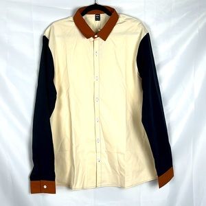 ROMWE Men's Collard Cream Button-Down Dress Shirt Long Sleeve Size XXL - NWT